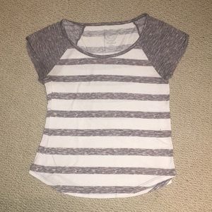 gray and white striped shirt